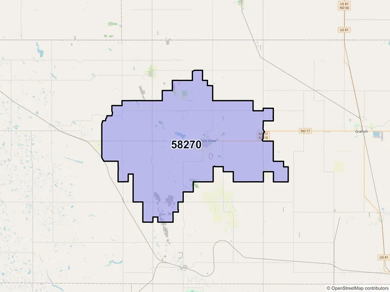 Map of ZIP Code 58270 — Park River, ND
