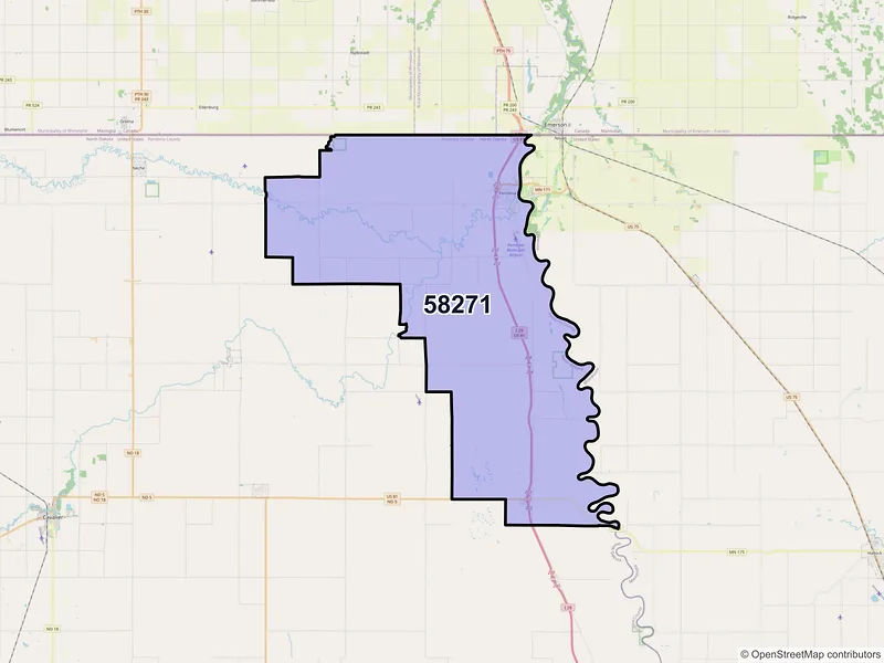 Map of ZIP Code 58271 — Pembina, ND