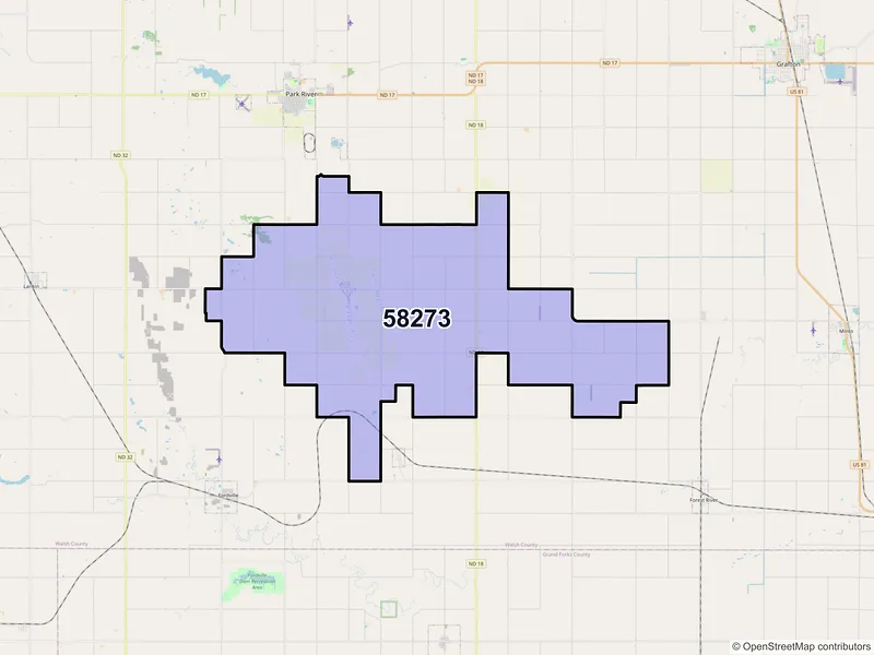 Map of Pisek, North Dakota and ZIP codes