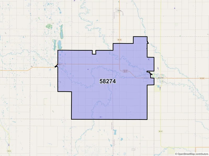 Map of ZIP Code 58274 — Portland, ND