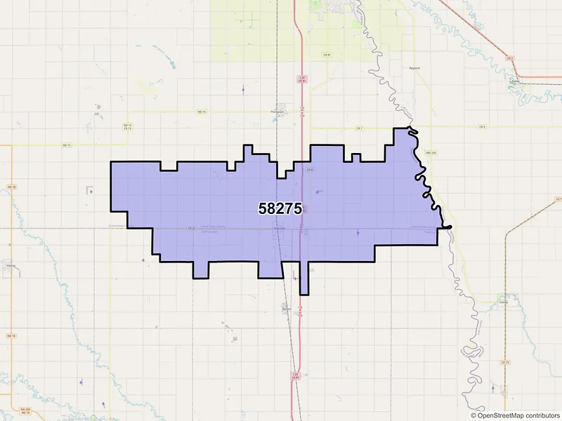 Map of Reynolds, North Dakota and ZIP codes