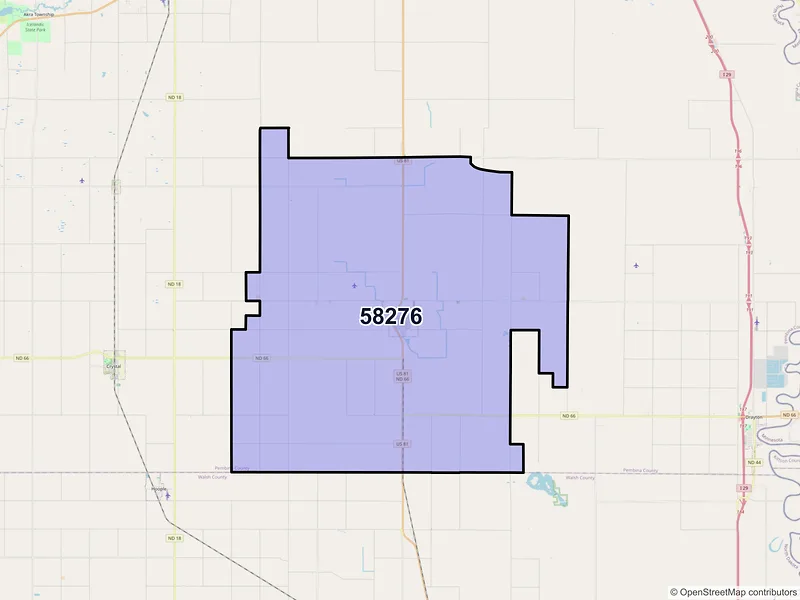 Map of Saint Thomas, North Dakota and ZIP codes