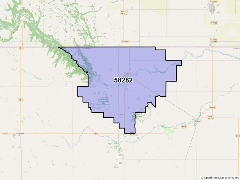 Map of ZIP Code 58282 — Walhalla, ND