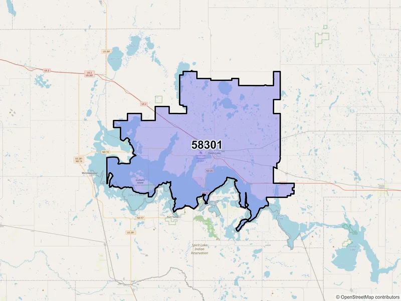 Map of ZIP Code 58301 — Devils Lake, ND