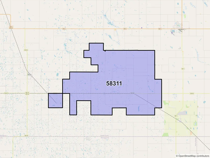 Map of ZIP Code 58311 — Alsen, ND