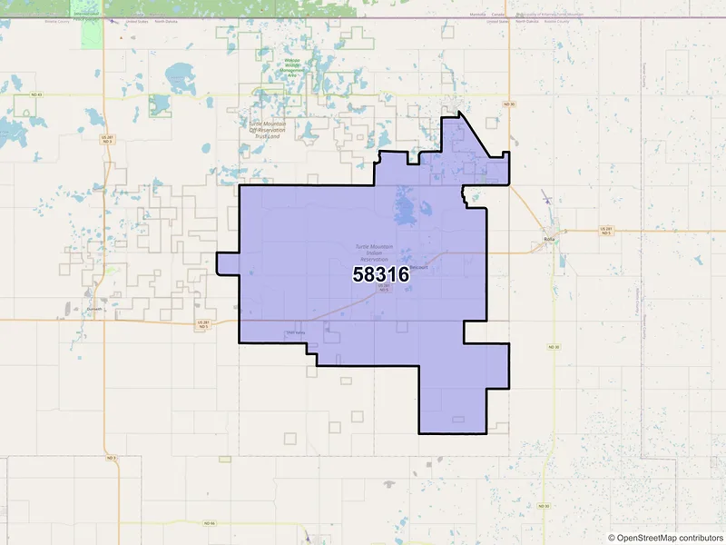 Map of ZIP Code 58316 — Belcourt, ND
