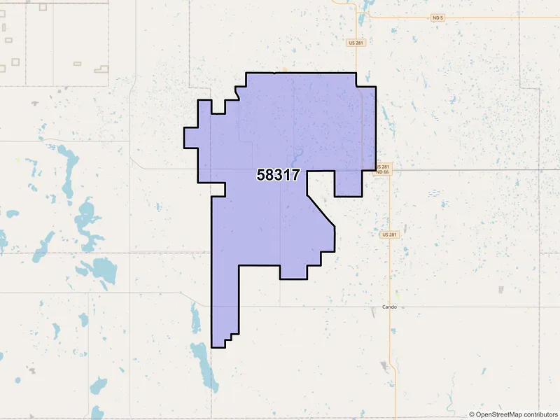 Map of ZIP Code 58317 — Bisbee, ND