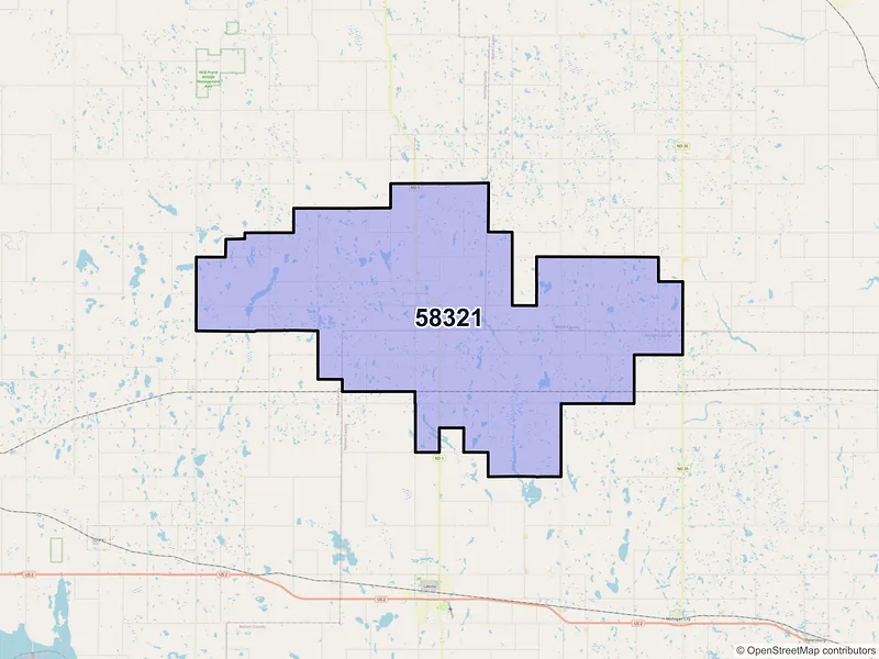 Map of ZIP Code 58321 — Brocket, ND