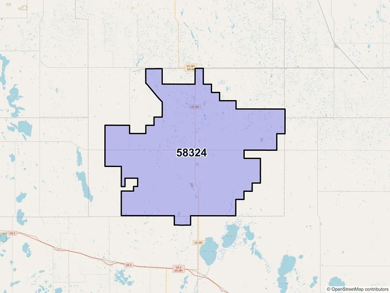 Map of ZIP Code 58324 — Cando, ND