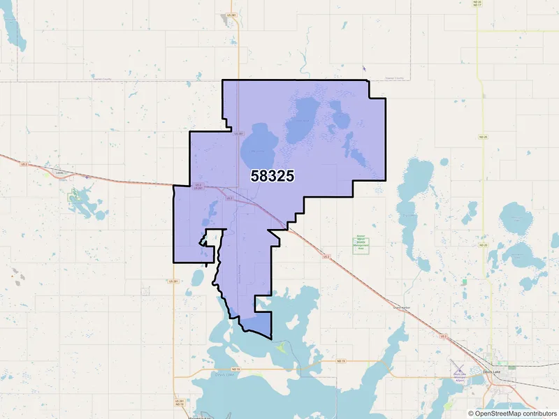 Map of ZIP Code 58325 — Churchs Ferry, ND