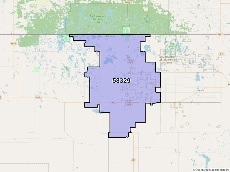 Map of Dunseith, North Dakota and ZIP codes