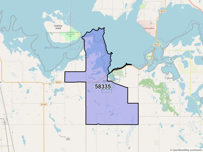 Map of Fort Totten, North Dakota and ZIP codes