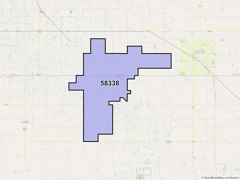 Map of ZIP Code 58338 — Hampden, ND