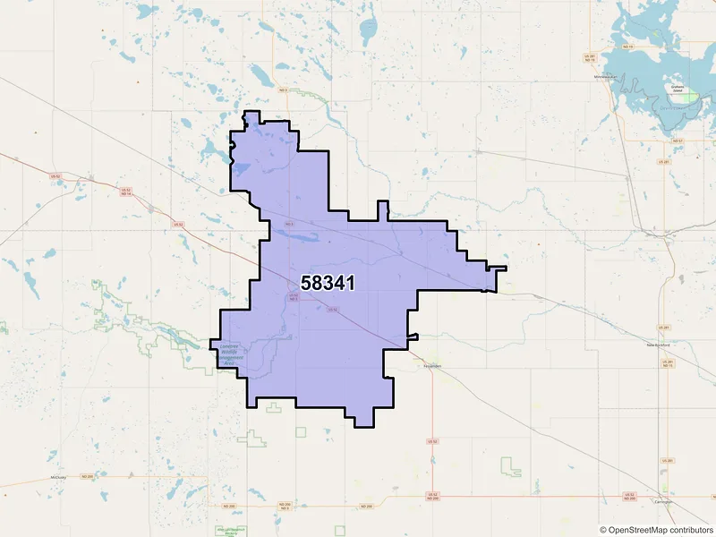 Map of ZIP Code 58341 — Harvey, ND