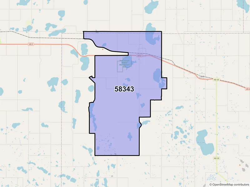 Map of ZIP Code 58343 — Knox, ND