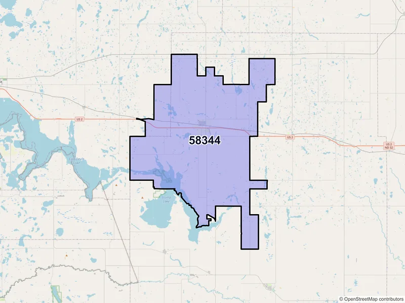 Map of ZIP Code 58344 — Lakota, ND