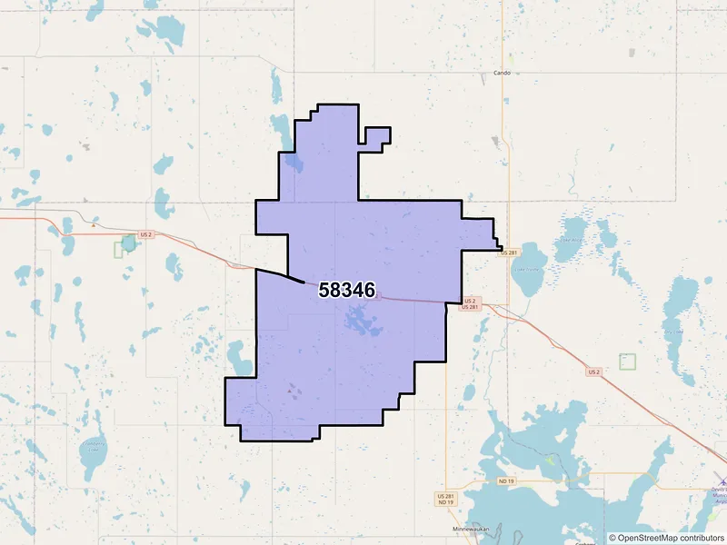 Map of ZIP Code 58346 — Leeds, ND