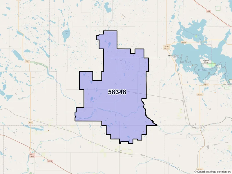 Map of ZIP Code 58348 — Maddock, ND