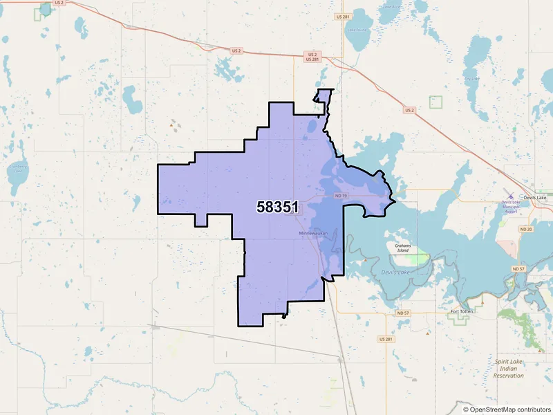 Map of ZIP Code 58351 — Minnewaukan, ND