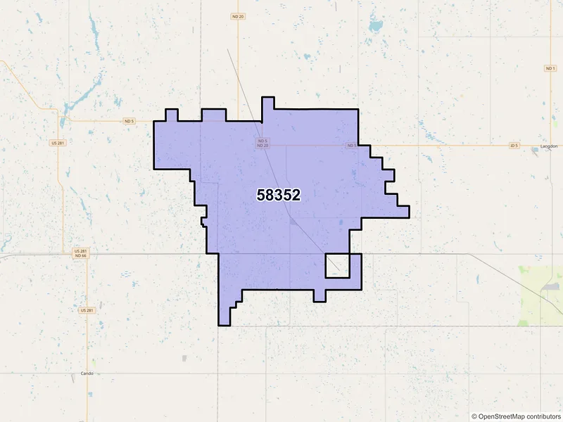 Map of ZIP Code 58352 — Munich, ND
