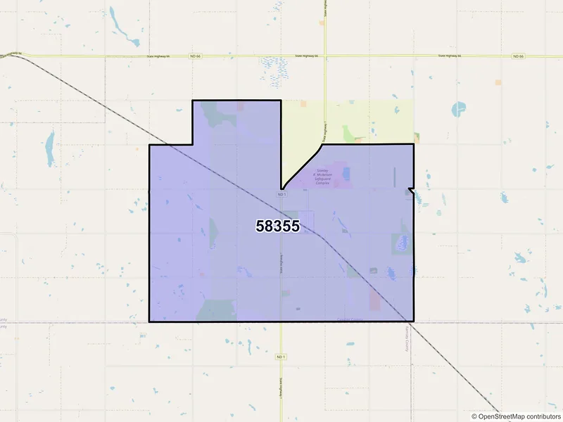 Map of ZIP Code 58355 — Nekoma, ND