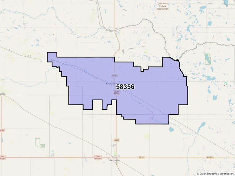 Map of ZIP Code 58356 — New Rockford, ND