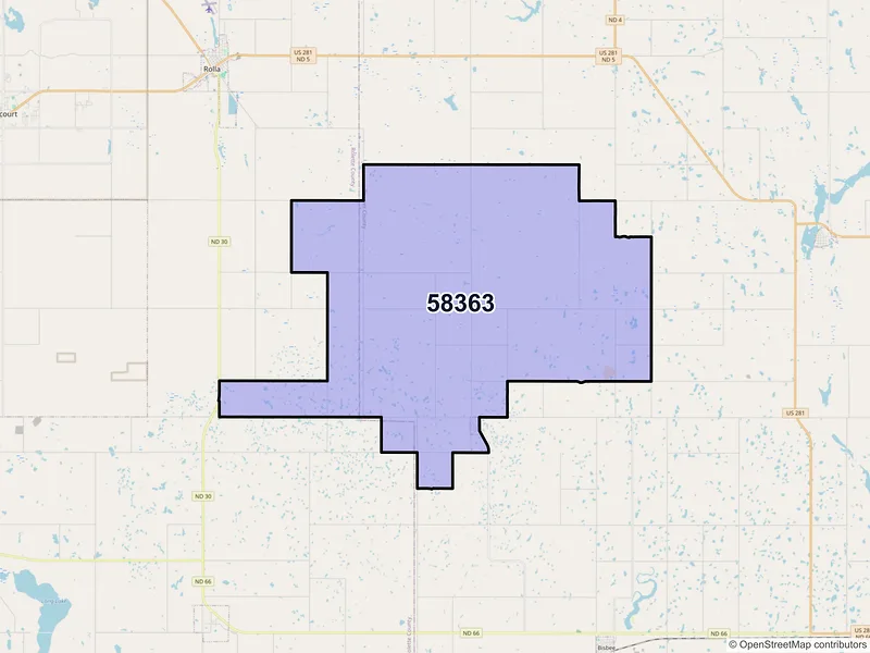 Map of ZIP Code 58363 — Perth, ND
