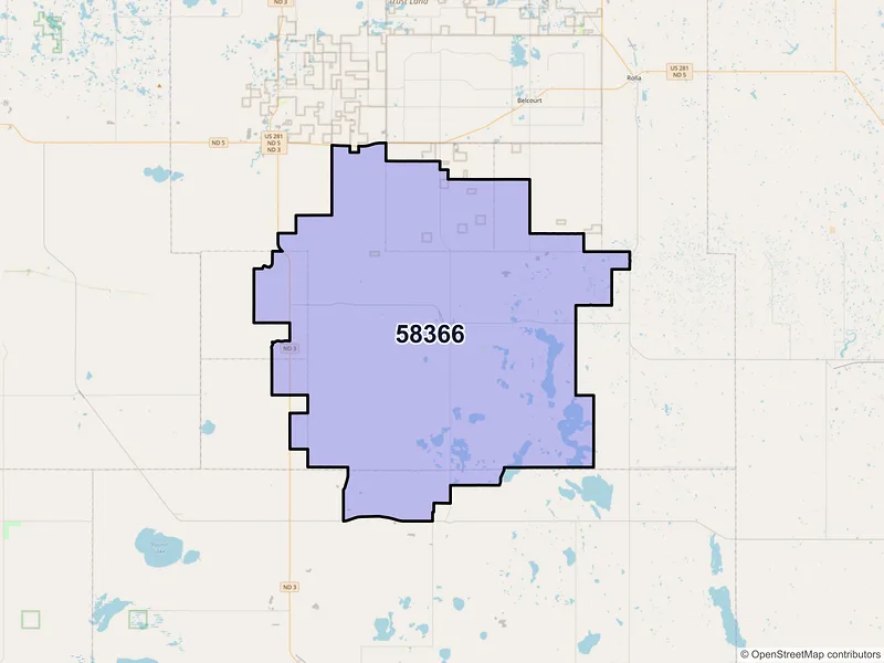 Map of ZIP Code 58366 — Rolette, ND