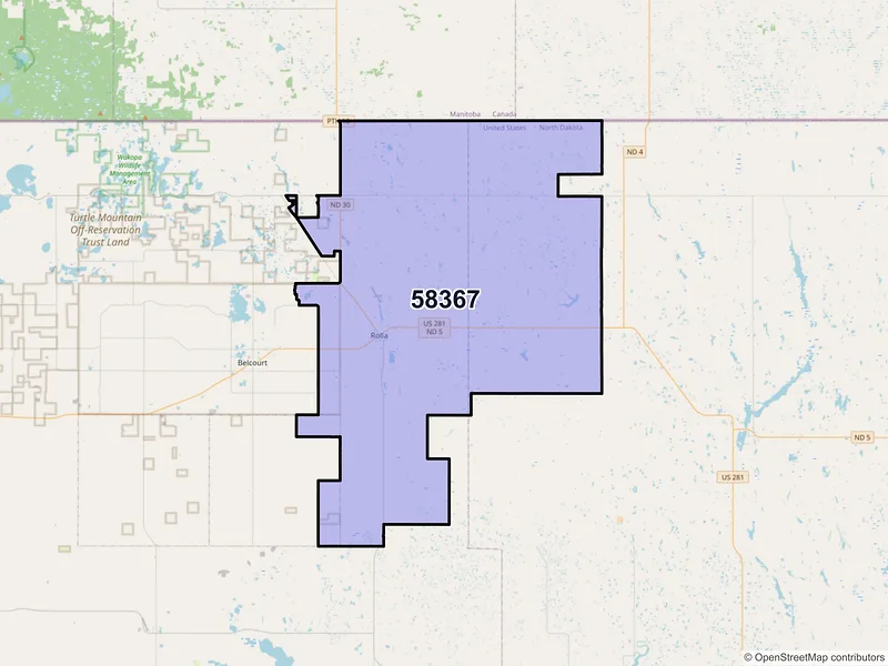 Map of ZIP Code 58367 — Rolla, ND