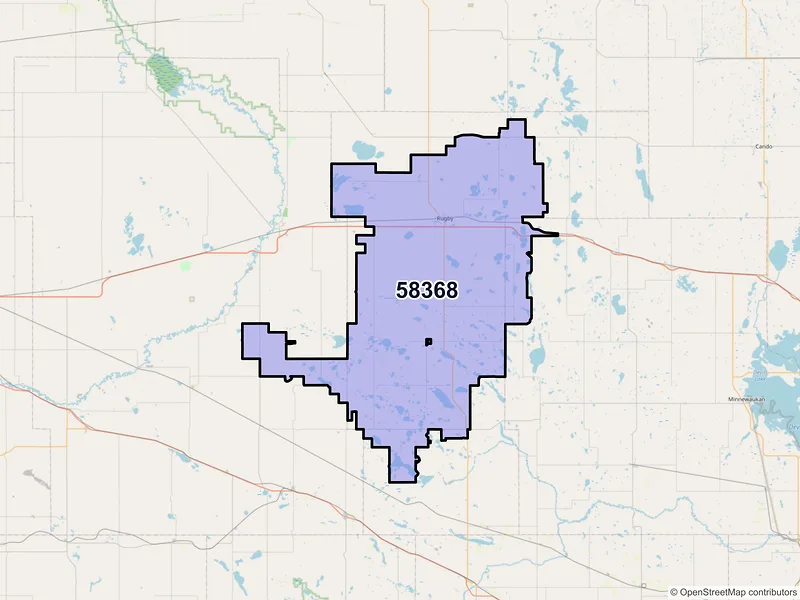 Map of Rugby, North Dakota and ZIP codes