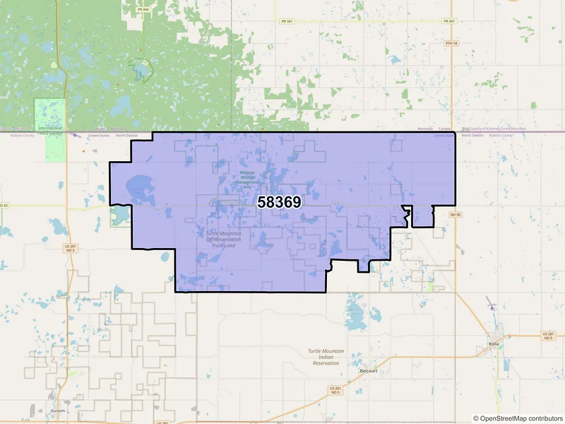 Map of ZIP Code 58369 — Saint John, ND