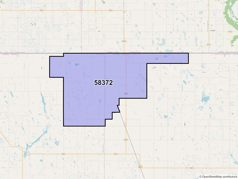 Map of ZIP Code 58372 — Sarles, ND