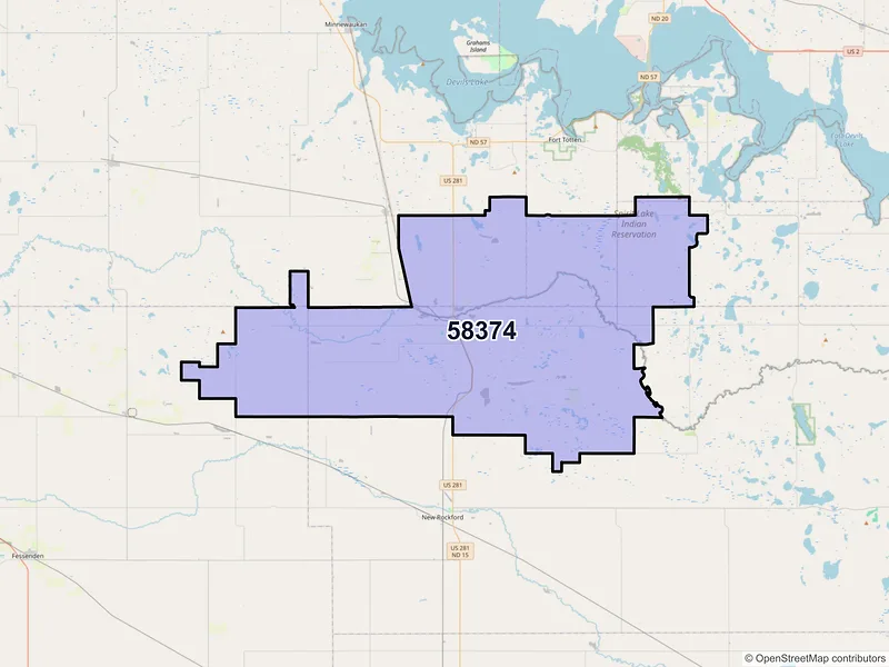 Map of ZIP Code 58374 — Sheyenne, ND
