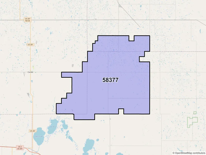Map of ZIP Code 58377 — Starkweather, ND