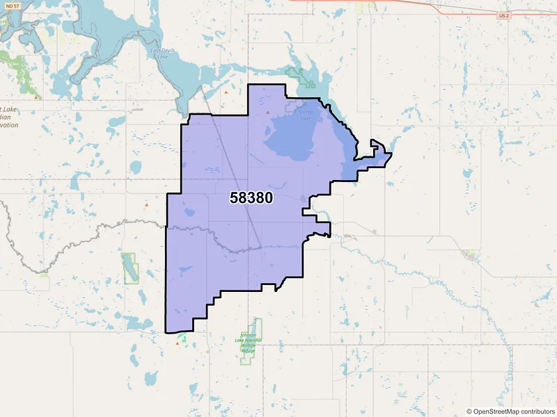 Map of ZIP Code 58380 — Tolna, ND