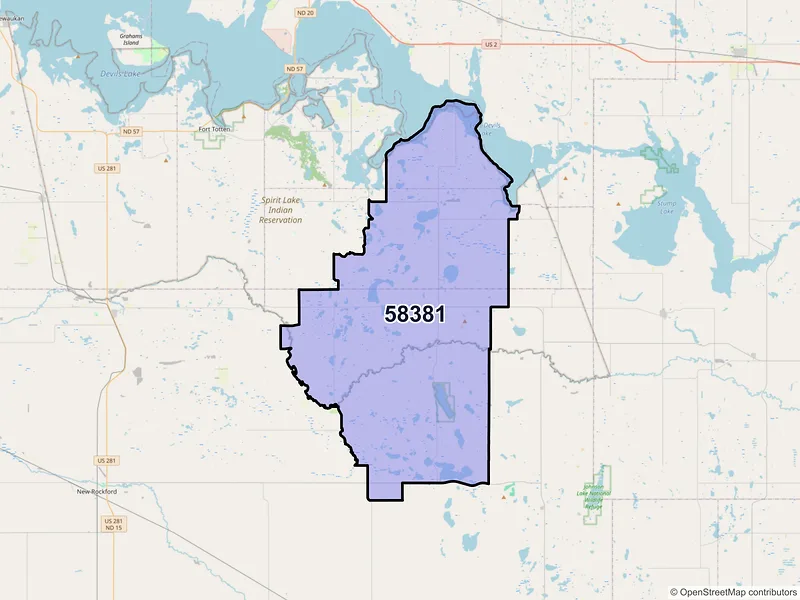 Map of Warwick, North Dakota and ZIP codes
