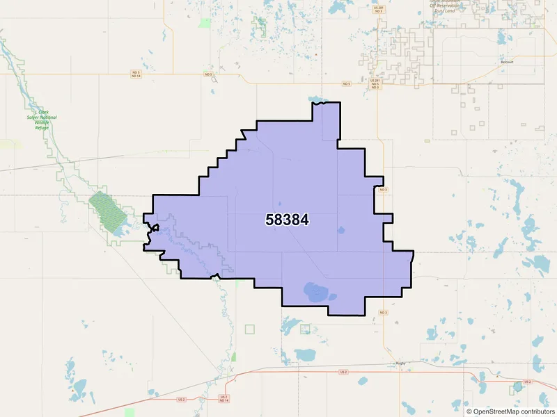 Map of Willow City, North Dakota and ZIP codes