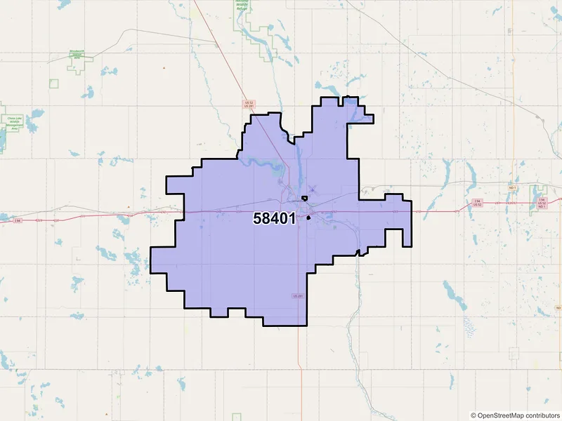 Map of ZIP Code 58401 — Jamestown, ND