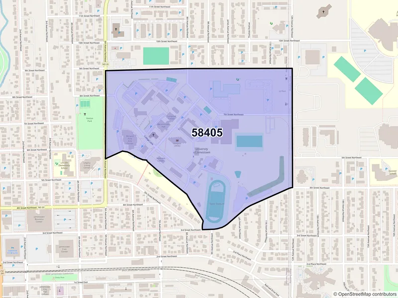Map of ZIP Code 58405 — Jamestown, ND