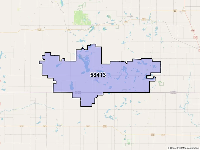 Map of Ashley, North Dakota and ZIP codes