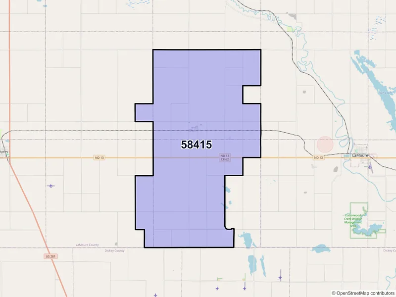 Map of ZIP Code 58415 — Berlin, ND