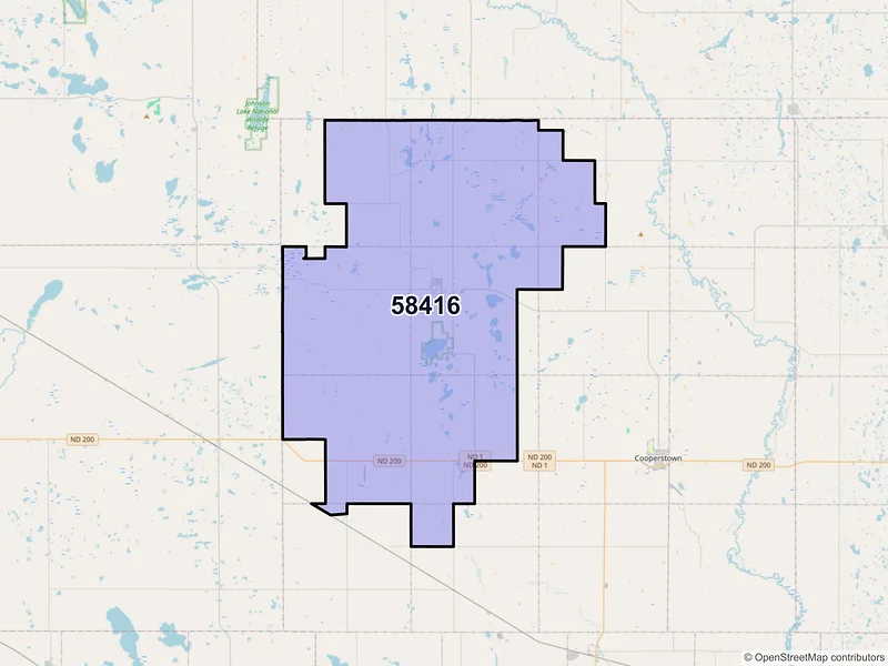 Map of ZIP Code 58416 — Binford, ND