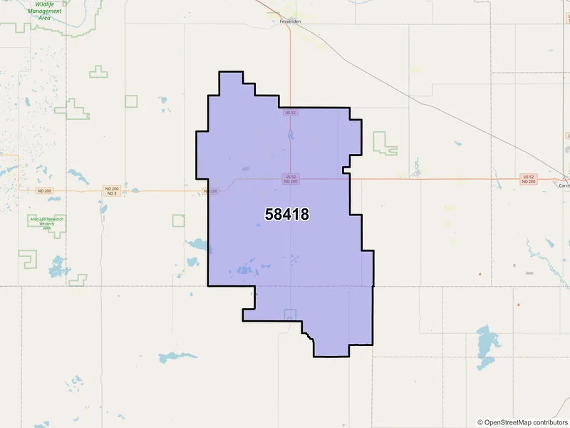 Map of ZIP Code 58418 — Bowdon, ND