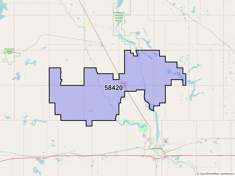 Map of ZIP Code 58420 — Buchanan, ND