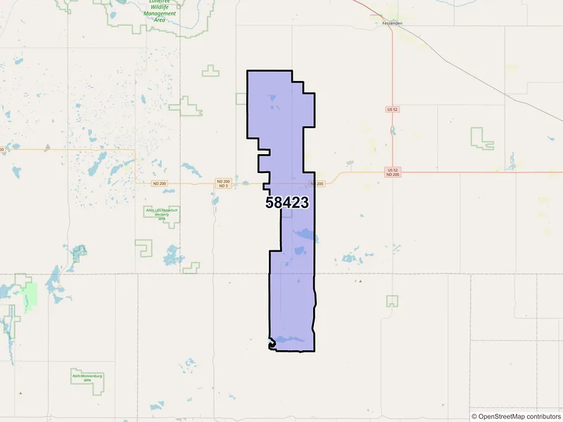 Map of ZIP Code 58423 — Chaseley, ND