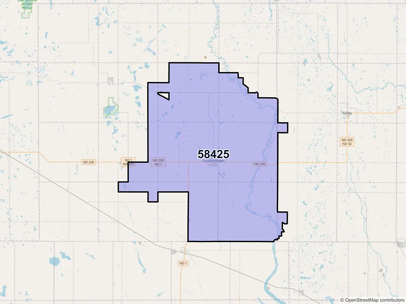 Map of ZIP Code 58425 — Cooperstown, ND