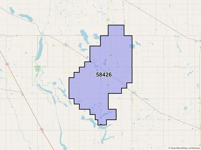 Map of ZIP Code 58426 — Courtenay, ND