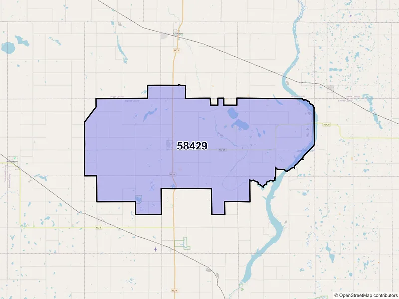 Map of ZIP Code 58429 — Dazey, ND