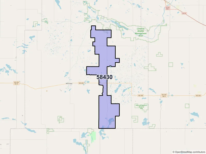 Map of ZIP Code 58430 — Denhoff, ND