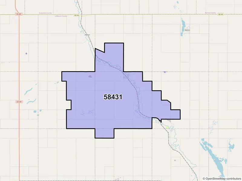 Map of ZIP Code 58431 — Dickey, ND